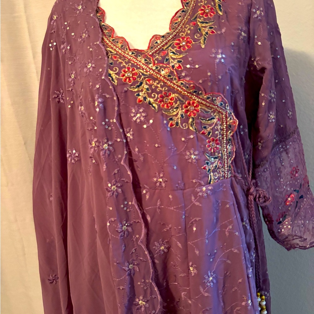 Embroidered Purple Wrap Anarkali